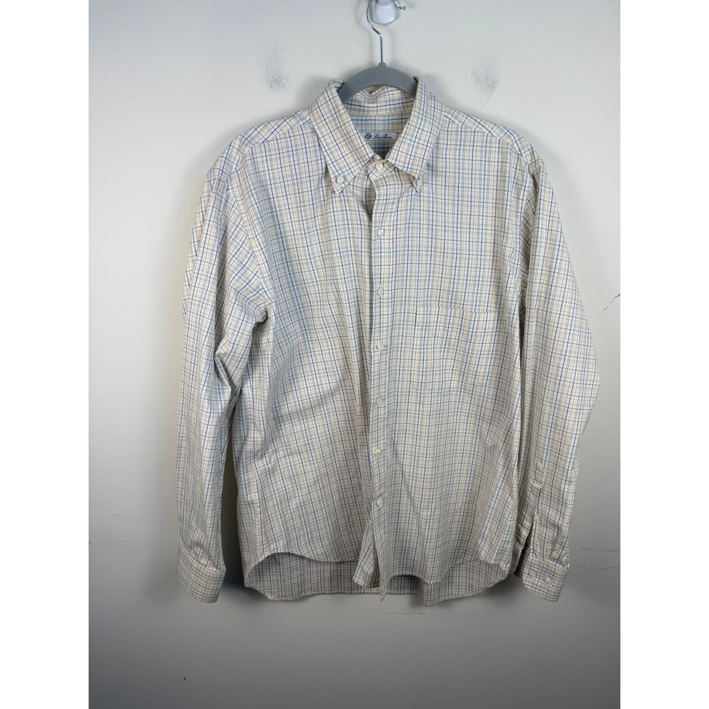 Loro Piana Mens Large Tattersall Check Button Down Shirt Cotton Long Sleeve